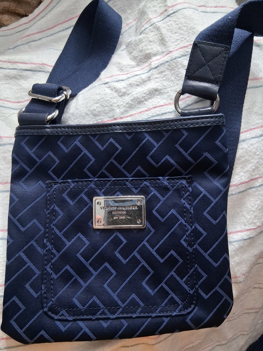 Tommy Hilfiger Navy Geometric Jacquard Messenger Bag